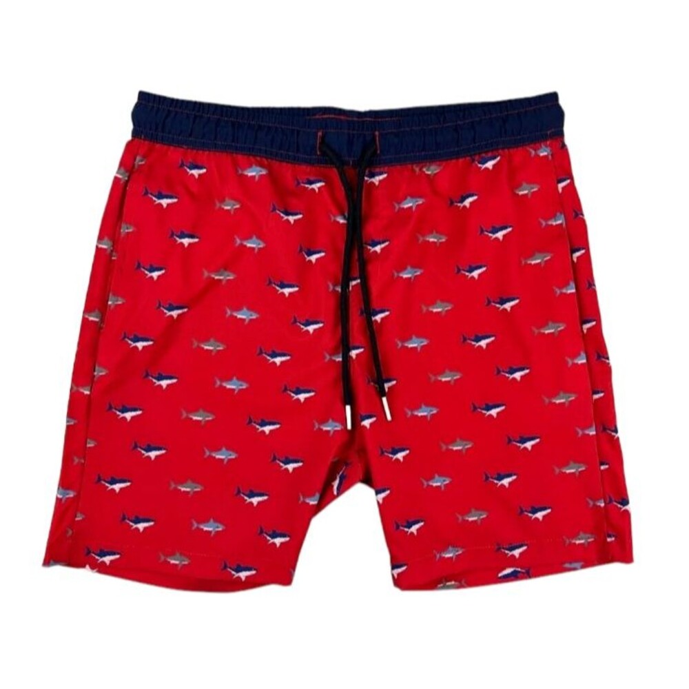 Public Record Swimwear  Boys Youth XL  Venice Swim Trunks  Red Shark Print